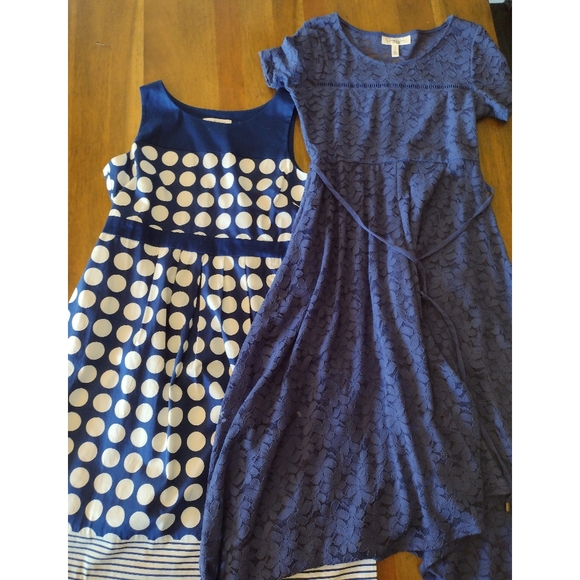 Maternity Bundle 2 Dresses Midi Length Blue Lace and Polka dot SZ Small - Picture 7 of 8